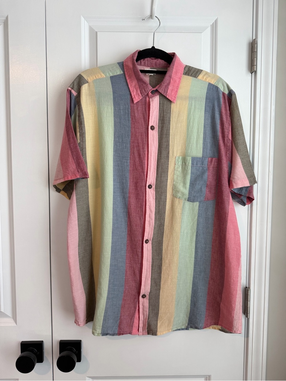 Pink Chicken Mens Blue Rooster Jack Striped Button Down Multicolored Size XL
